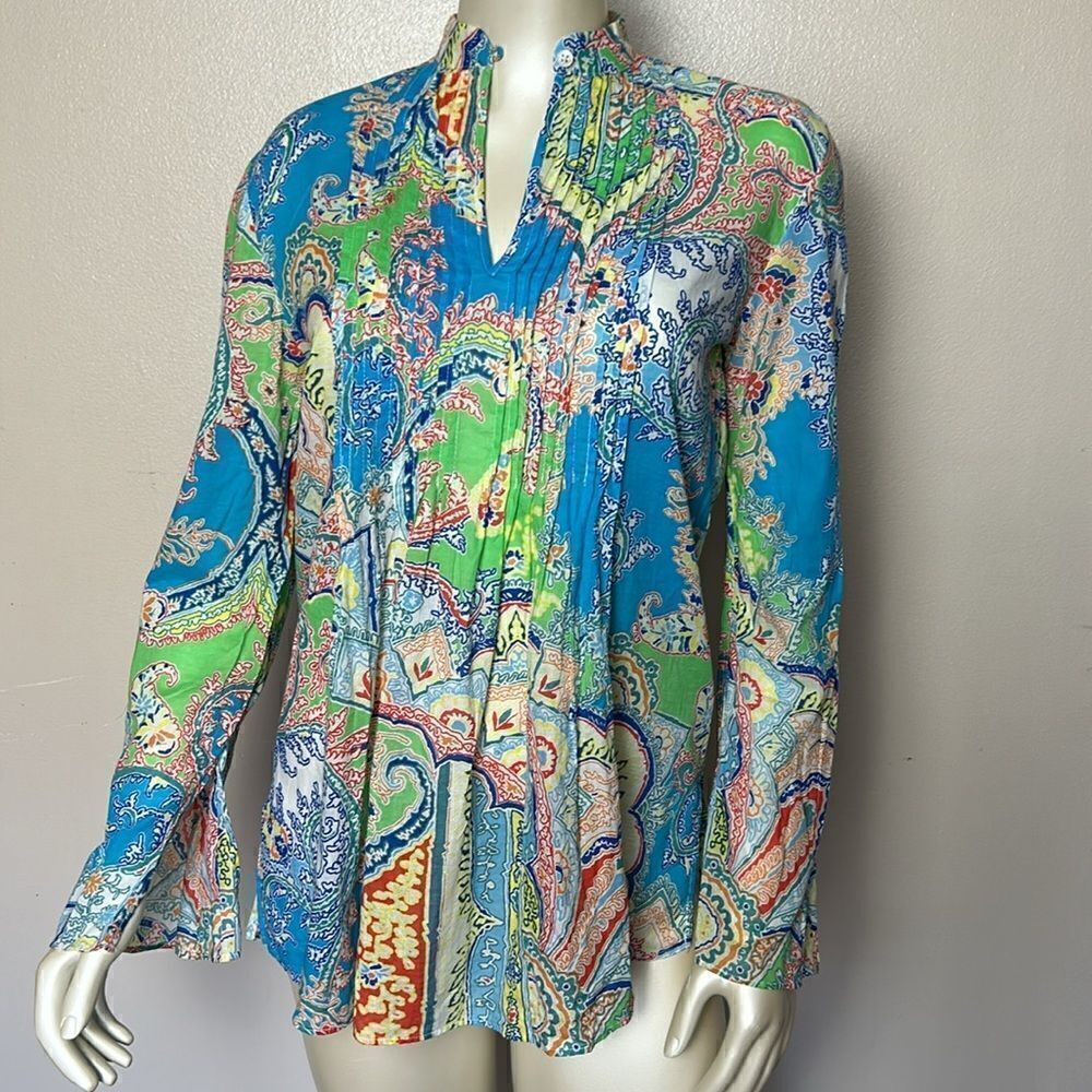Women’s LAUREN RALPH LAUREN colorful paisley shirt blouse top XS extra small